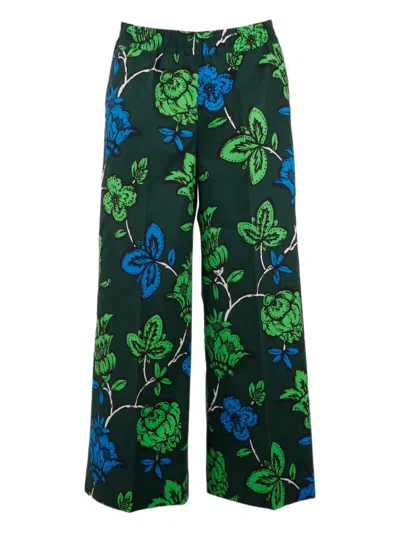 P.a.r.o.s.h Floral-print Cotton Trousers In Green