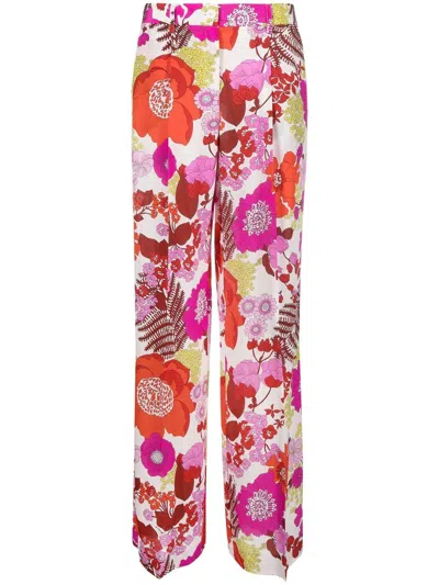 P.a.r.o.s.h Floral-print Flared Trousers In White