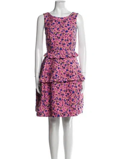 Pre-owned P.a.r.o.s.h Floral Print Knee-length Dress In Pink