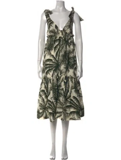 Pre-owned P.a.r.o.s.h Floral Print Midi Length Dress In Neutral