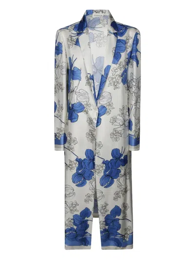 P.a.r.o.s.h Floral-print Silk Coat In Blue