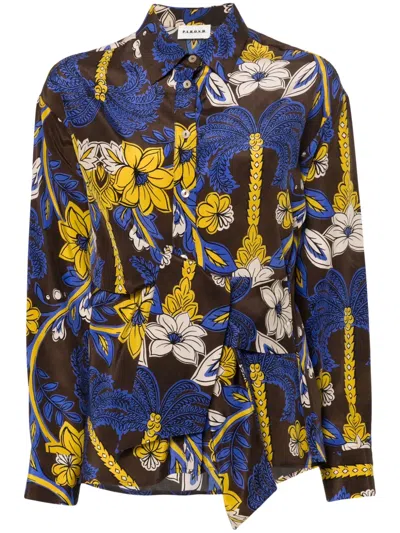 P.a.r.o.s.h Floral-print Silk Shirt In Blue