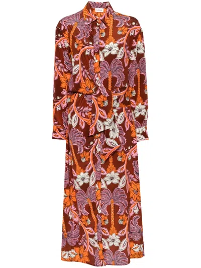 P.a.r.o.s.h Floral-print Silk Shirt Dress In Orange