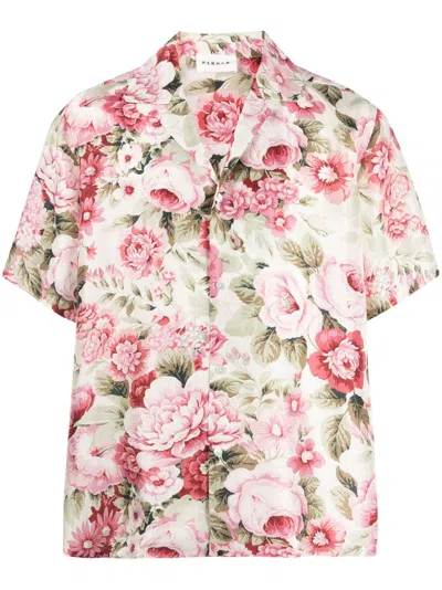 P.a.r.o.s.h Floral-print Silk Short-sleeve Shirt In Neutrals