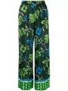 P.a.r.o.s.h Floral-print Silk Trousers In Grün