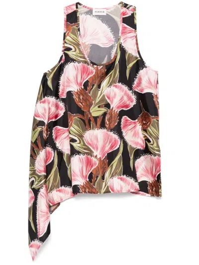 P.a.r.o.s.h Floral-print Tank Top In Black
