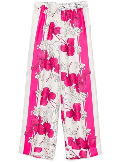 P.a.r.o.s.h Parosh Floral Print Trousers With Elastic Waist For Women In Pink