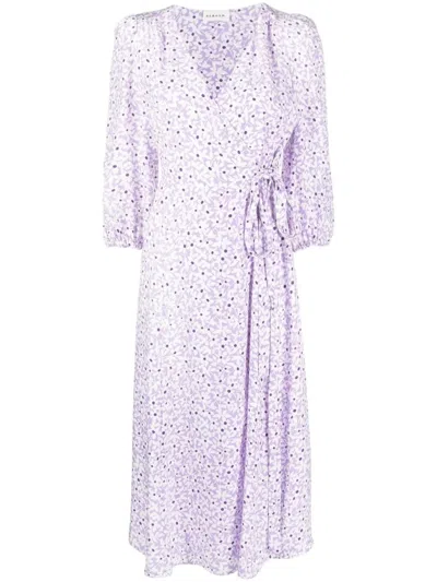P.a.r.o.s.h . Floral Print V-neck Midi Dress In Purple
