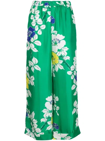 P.a.r.o.s.h Floral-print Wide-leg Trousers In Green