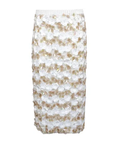 P.a.r.o.s.h . Floral Sequin Midi Skirt In White