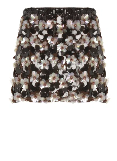 P.a.r.o.s.h Floral Sequined Mini Skirt With Elastic Waistband In Black