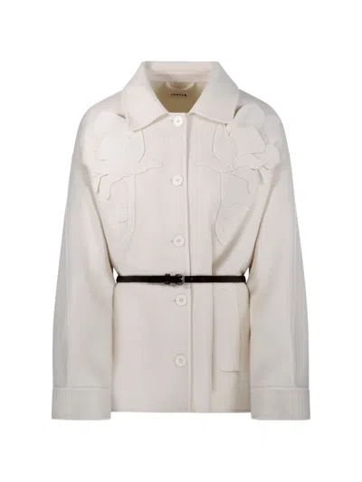 P.a.r.o.s.h Floral-appliqué Belted Jacket In Nude