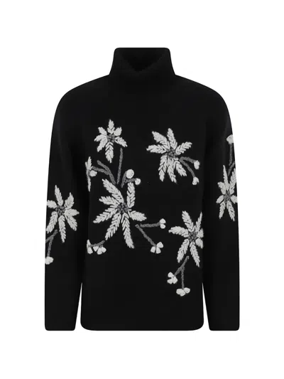 P.a.r.o.s.h Floral-embroidered Roll-neck Sweater In Black