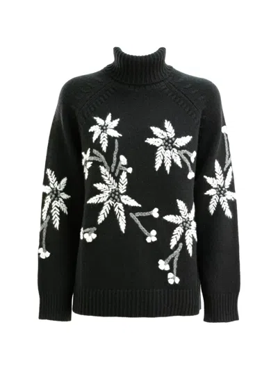 P.a.r.o.s.h Floral-embroidered Roll-neck Sweater In Schwarz