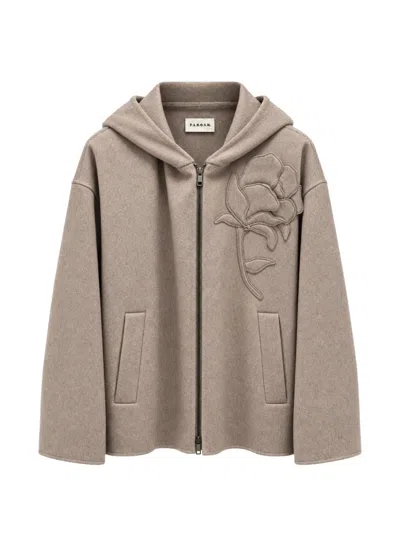 P.a.r.o.s.h Floral-patch Hooded Oversized Jacket In Neutral