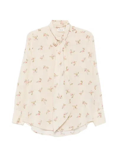 P.a.r.o.s.h Floral-print Pussy-bow Shirt In Neutral