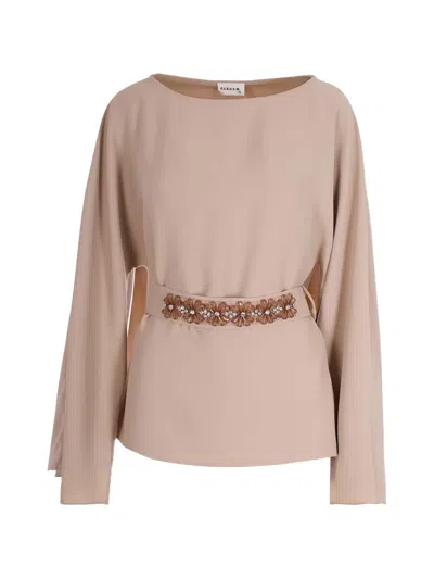 P.a.r.o.s.h Flower-embellished Tie-waist Blouse In Neutral