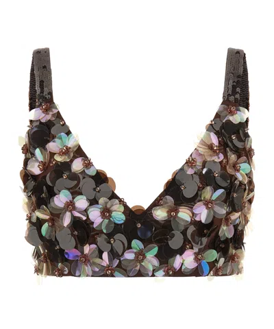 P.a.r.o.s.h Flower Embroidered Bra In Brown