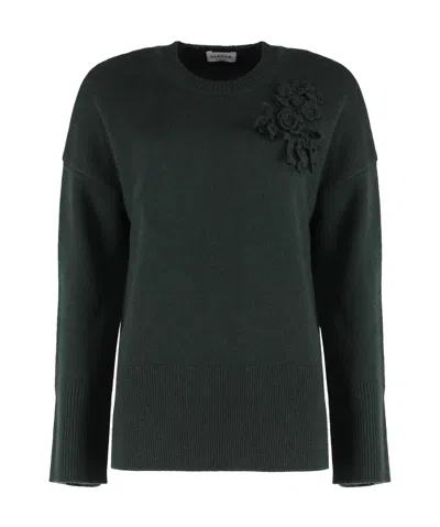 P.a.r.o.s.h . Flower-embellished Crewneck Ribbed Jumper In Black