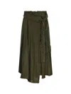 P.a.r.o.s.h Parosh Flowing Linen Skirt With Frayed Hem In Green