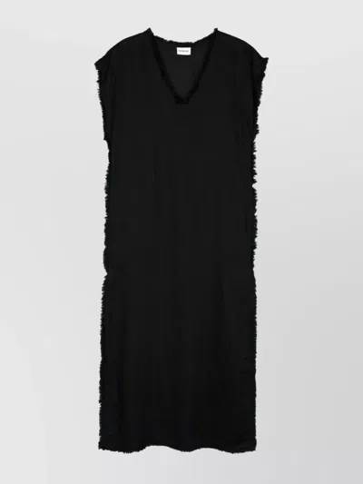 P.A.R.O.S.H FRAYED EDGES LINEN MIDI DRESS