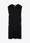P.a.r.o.s.h Frayed Linen Midi Dress In Black