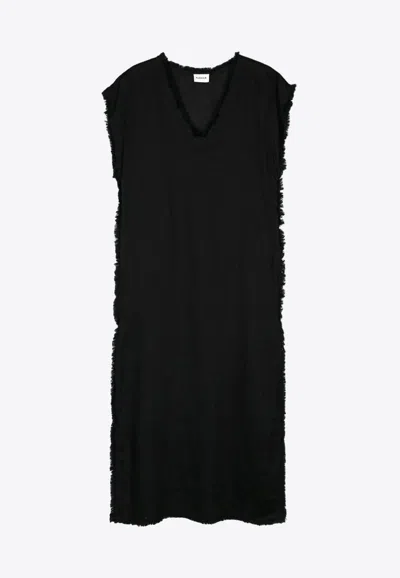 P.A.R.O.S.H FRAYED LINEN MIDI DRESS