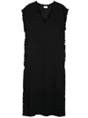 P.a.r.o.s.h Frayed Linen Midi Dress In Nero