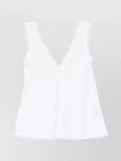 P.a.r.o.s.h Frayed Sleeveless V-neck Top In White