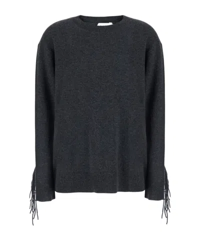P.a.r.o.s.h . Fringed Back Knitted Sweater In Gray