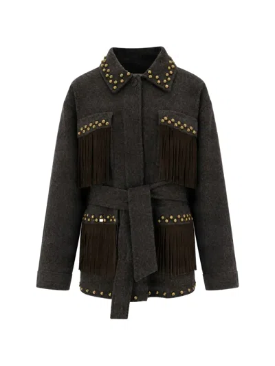 P.a.r.o.s.h Fringed Stud-embellished Jacket In Black