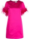 P.a.r.o.s.h Feather-trim Satin Dress In Fuchsia