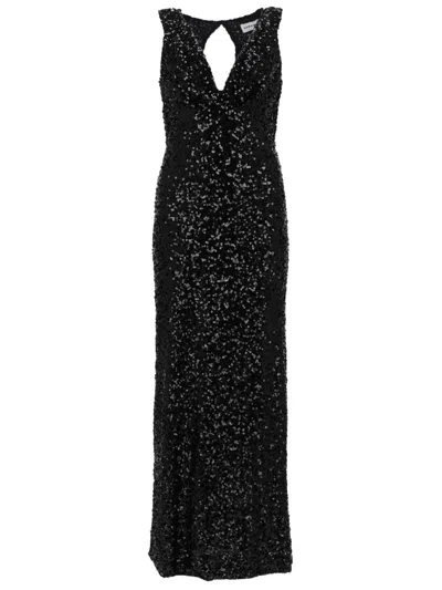 P.a.r.o.s.h Full Sequin Sleeveless Long Dress In Black
