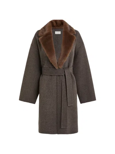 P.a.r.o.s.h Fur-collar Belted Single-breasted Coat In Brown