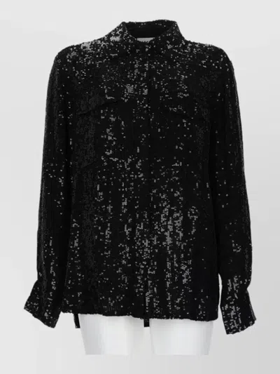 P.a.r.o.s.h Gadget Sequin Shirt Jacket Chest Pockets Long Sleeves In Black