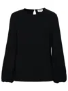 P.a.r.o.s.h Gathered Cuff Blouse With Round Neckline In Black