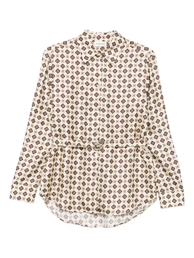 P.a.r.o.s.h Geometric-print Belted Shirt In Neutral