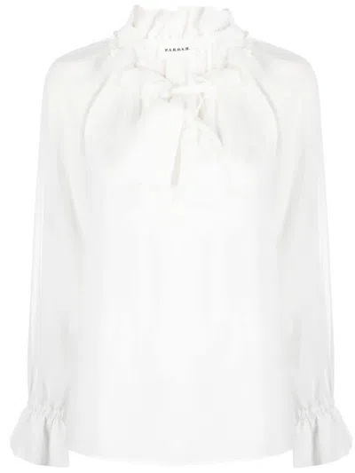 P.a.r.o.s.h Ruffled Neck-tie Blouse In Blanco