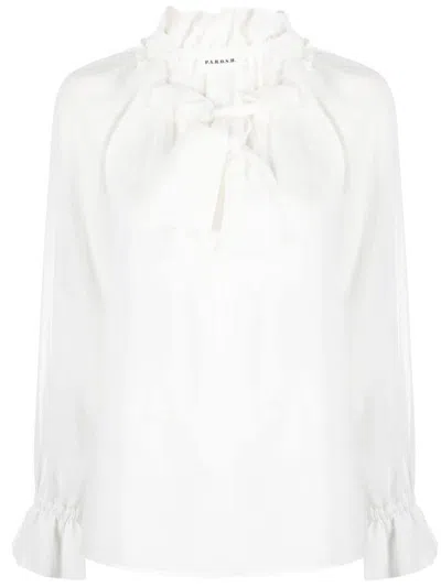 P.a.r.o.s.h Ruffled Neck-tie Blouse In Blanco
