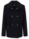 P.a.r.o.s.h Parosh Pure Wool Blazer With Gold Button Accents And Ribbed Knit Collar In Blue