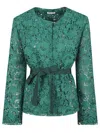 P.a.r.o.s.h Parosh Floral Lace Jacket With Cinched Waist And Belt In Verde Smeraldo
