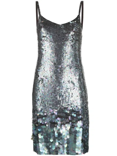 P.a.r.o.s.h Grey Mini Dress With All-over Multicolor Sequins In Stretch Polyamide Woman