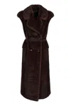P.a.r.o.s.h Parosh Faux Fur Long Vest In Burgundy