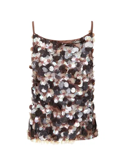 P.a.r.o.s.h Gim Floral-sequinned Top In Brown