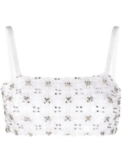 P.a.r.o.s.h Rhinestone-embellished Mesh Cropped Top In Nero