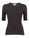 P.a.r.o.s.h Fitted Short-sleeved Wool Top With Ribbed Texture In Brown