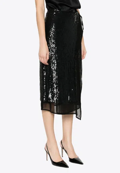 P.A.R.O.S.H GLARE SEQUINED WRAP MIDI SKIRT