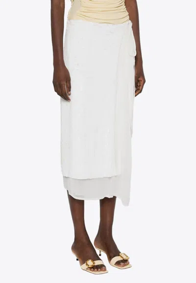 P.a.r.o.s.h Glare Sequined Wrap Midi Skirt In White