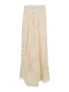 P.a.r.o.s.h Beige Long Skirt With All-over Lace Embroidery In Tech Fabric Woman In Beige