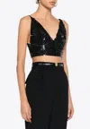 P.a.r.o.s.h Grand V-neck Sequined Cropped Top In Black